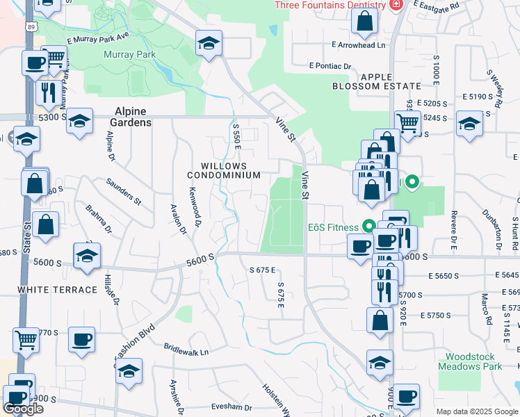 map of restaurants, bars, coffee shops, grocery stores, and more near 604 Taylor Lane in Murray
