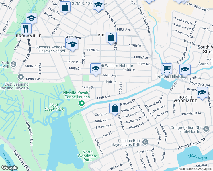 map of restaurants, bars, coffee shops, grocery stores, and more near 149-52 Weller Lane in Queens