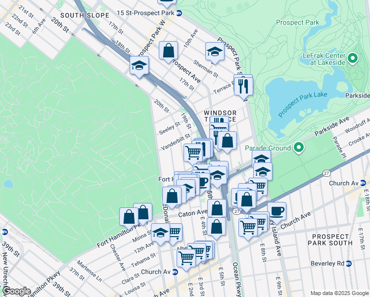 map of restaurants, bars, coffee shops, grocery stores, and more near 44 East 4th Street in Brooklyn