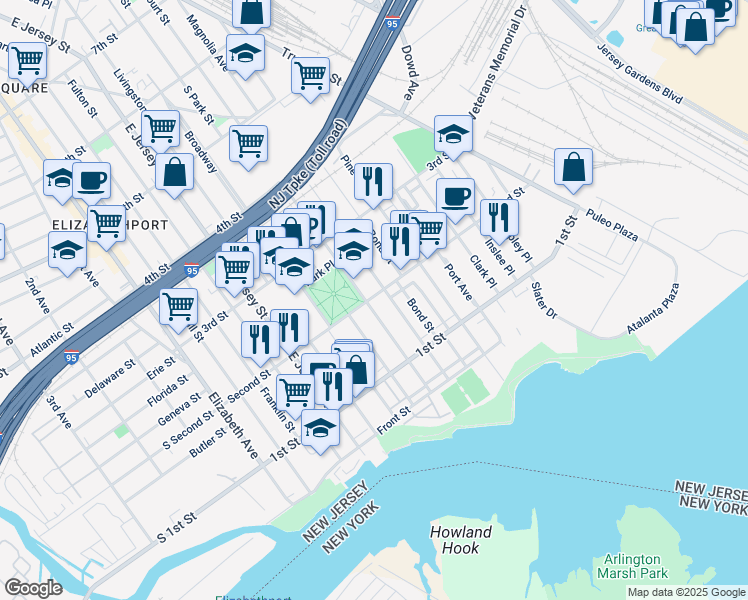 map of restaurants, bars, coffee shops, grocery stores, and more near 148 Magnolia Avenue in Elizabeth