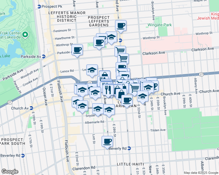 map of restaurants, bars, coffee shops, grocery stores, and more near 224 Martense Street in Brooklyn
