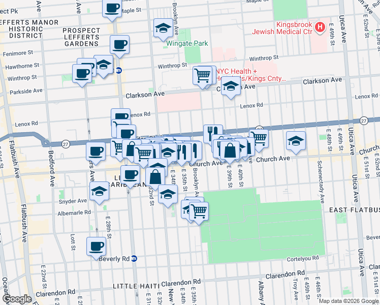 map of restaurants, bars, coffee shops, grocery stores, and more near 914 Brooklyn Avenue in Brooklyn