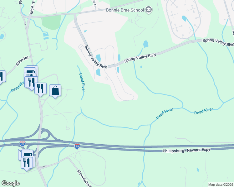 map of restaurants, bars, coffee shops, grocery stores, and more near 349 Penns Way in Basking Ridge