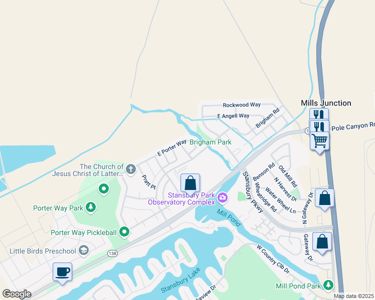 map of restaurants, bars, coffee shops, grocery stores, and more near 160B Hilary Lane in Stansbury Park