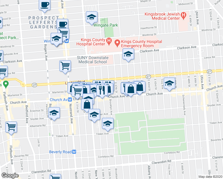 map of restaurants, bars, coffee shops, grocery stores, and more near 914 Brooklyn Avenue in Brooklyn