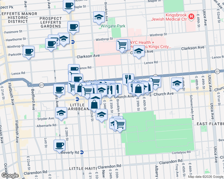 map of restaurants, bars, coffee shops, grocery stores, and more near 914 Brooklyn Avenue in Brooklyn