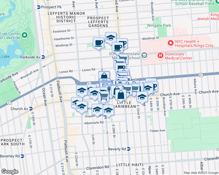 map of restaurants, bars, coffee shops, grocery stores, and more near 224 Martense Street in Brooklyn