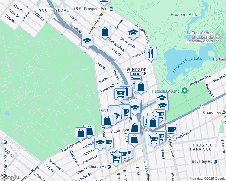 map of restaurants, bars, coffee shops, grocery stores, and more near 44 East 4th Street in Brooklyn