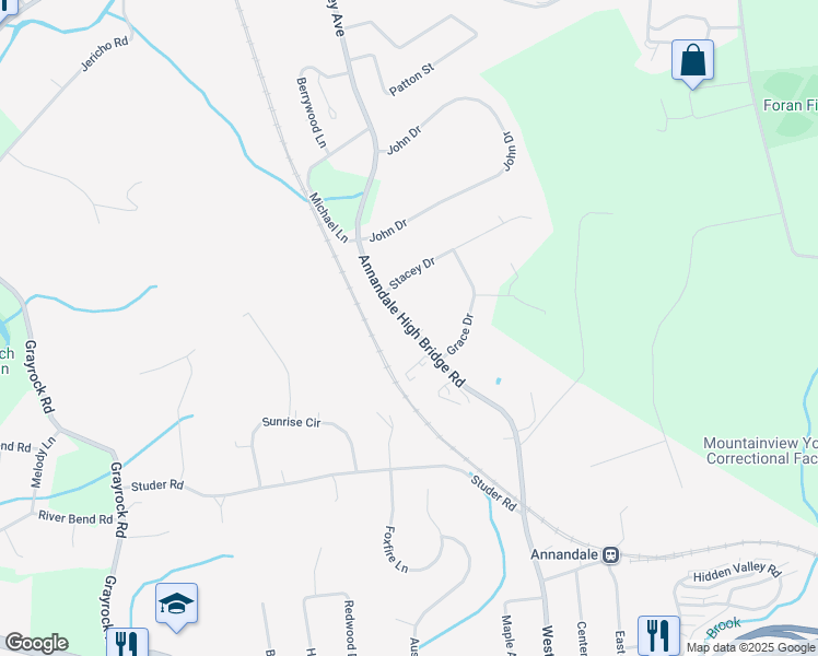 map of restaurants, bars, coffee shops, grocery stores, and more near 133 Annandale High Bridge Road in Hunterdon County