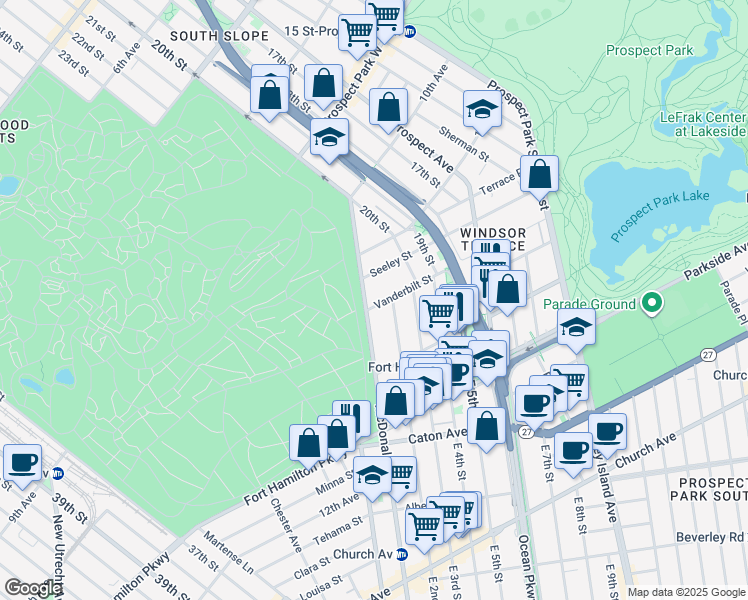map of restaurants, bars, coffee shops, grocery stores, and more near 109 Vanderbilt Street in Brooklyn
