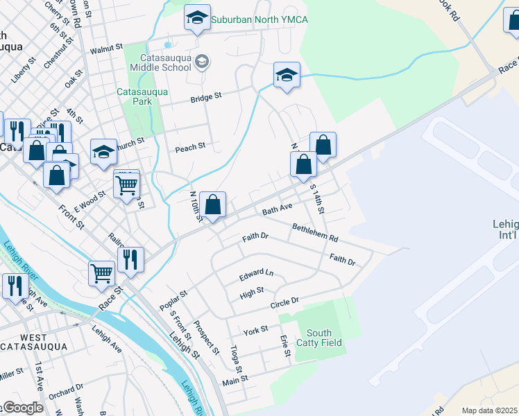 map of restaurants, bars, coffee shops, grocery stores, and more near 503 Race Street in Catasauqua