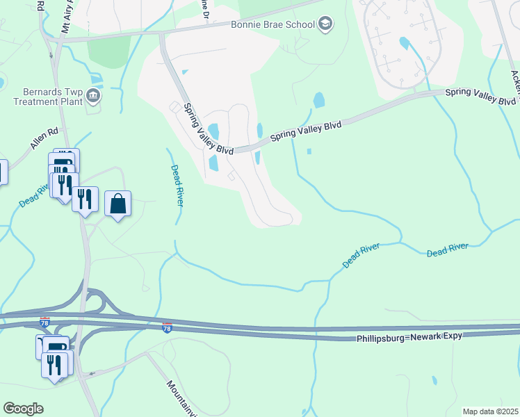 map of restaurants, bars, coffee shops, grocery stores, and more near 306 Penns Way in Bernards