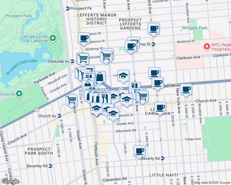 map of restaurants, bars, coffee shops, grocery stores, and more near 83 Martense Street in Brooklyn