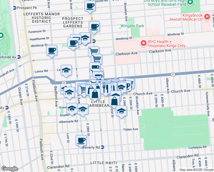 map of restaurants, bars, coffee shops, grocery stores, and more near 327 Martense Street in Brooklyn