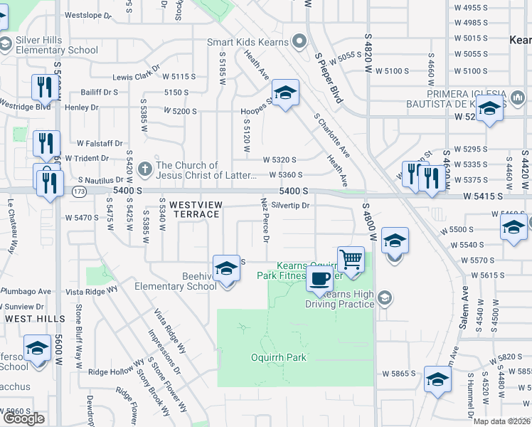 map of restaurants, bars, coffee shops, grocery stores, and more near 5095 Obsidian Way in Salt Lake City