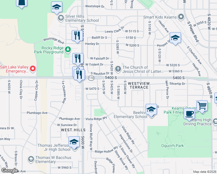 map of restaurants, bars, coffee shops, grocery stores, and more near 5485 South 5475 West in Kearns