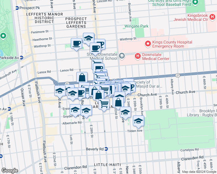 map of restaurants, bars, coffee shops, grocery stores, and more near 7 Fairview Place in Brooklyn