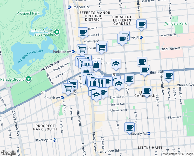 map of restaurants, bars, coffee shops, grocery stores, and more near 45 Martense Street in Brooklyn