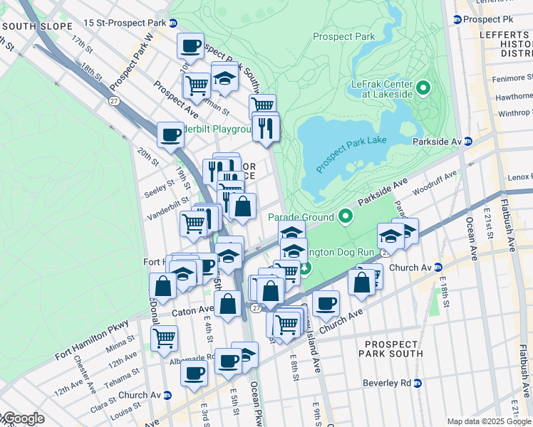 map of restaurants, bars, coffee shops, grocery stores, and more near 300 Sherman Street in Brooklyn