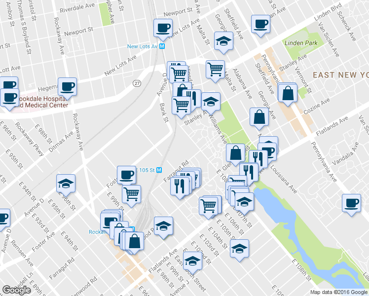 map of restaurants, bars, coffee shops, grocery stores, and more near 10237 Farragut Road in Brooklyn
