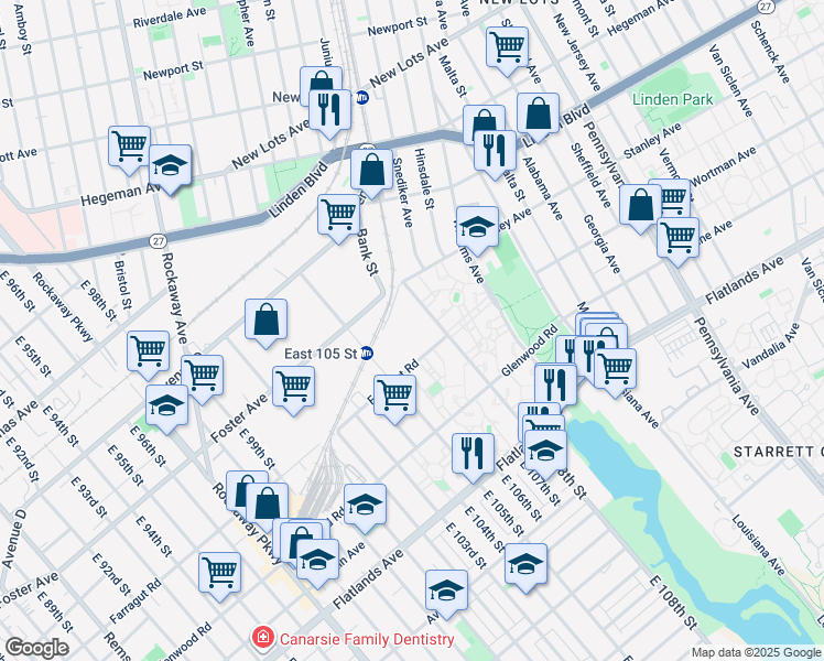 map of restaurants, bars, coffee shops, grocery stores, and more near 10237 Farragut Road in Brooklyn