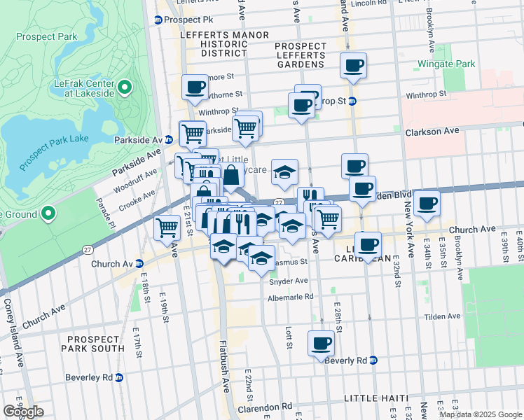 map of restaurants, bars, coffee shops, grocery stores, and more near 83 Martense Street in Brooklyn