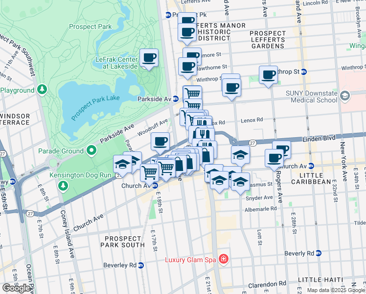 map of restaurants, bars, coffee shops, grocery stores, and more near 441 Caton Avenue in Brooklyn