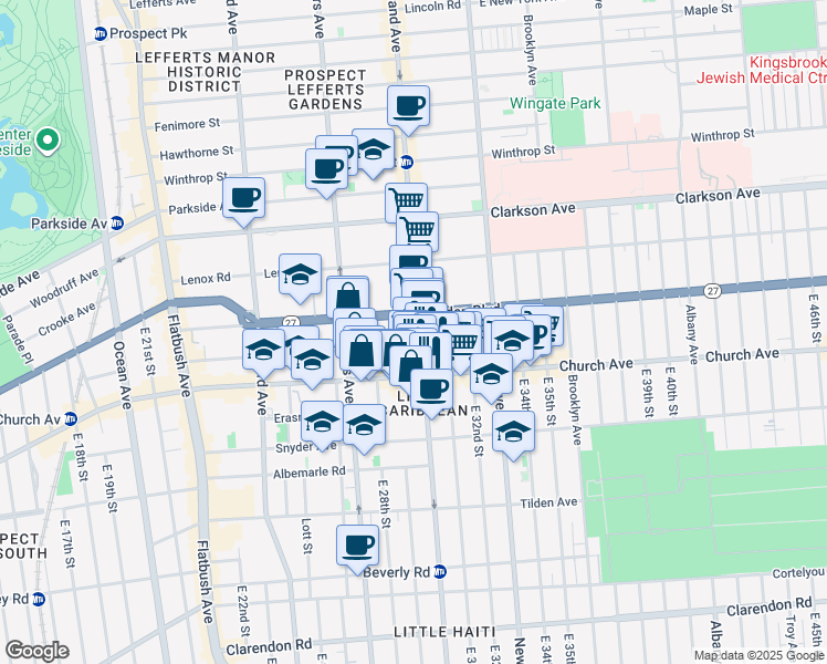 map of restaurants, bars, coffee shops, grocery stores, and more near 1408 Nostrand Avenue in Brooklyn
