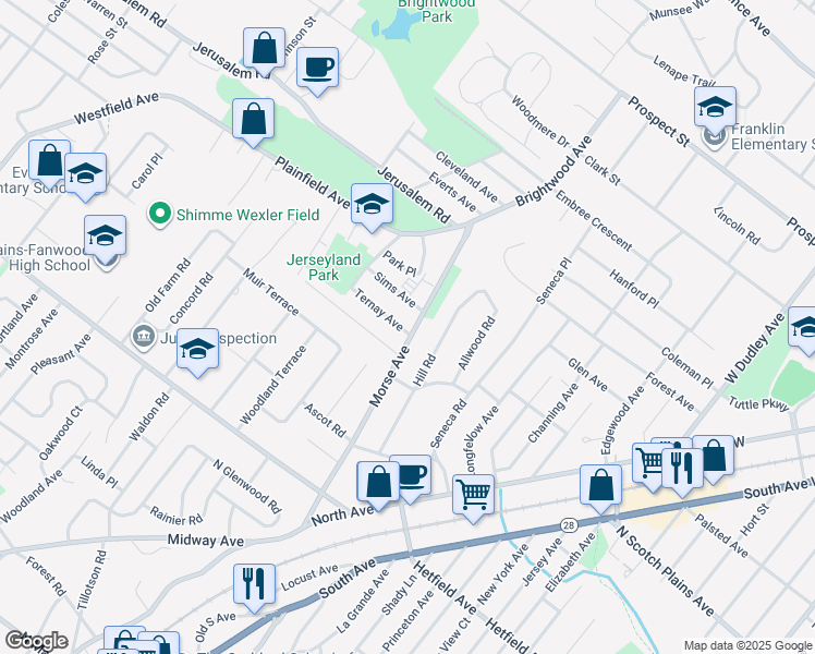 map of restaurants, bars, coffee shops, grocery stores, and more near 2359 Morse Avenue in Scotch Plains