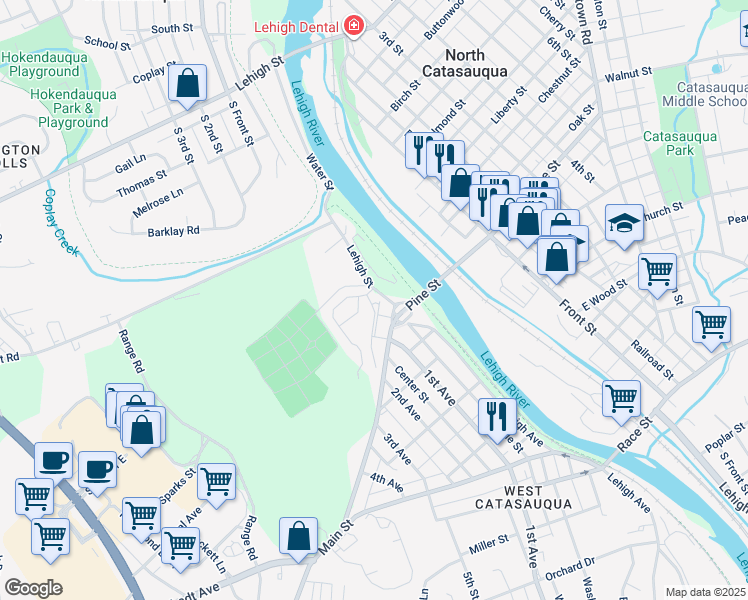 map of restaurants, bars, coffee shops, grocery stores, and more near 2006 Arey Lane in Lehigh County