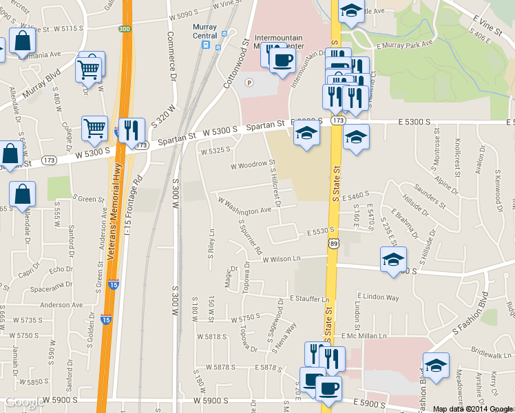 map of restaurants, bars, coffee shops, grocery stores, and more near 31 Rose Circle in Murray