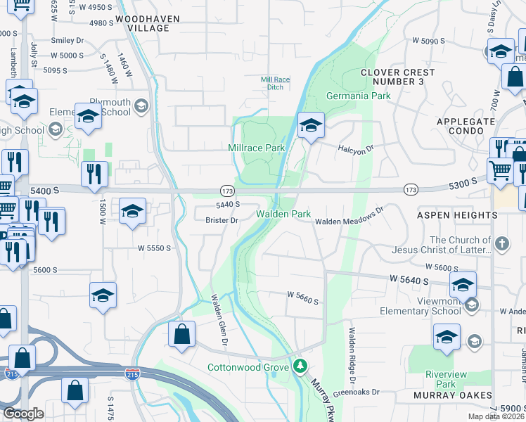 map of restaurants, bars, coffee shops, grocery stores, and more near 1070 W Murray Parkway Avenue in Murray