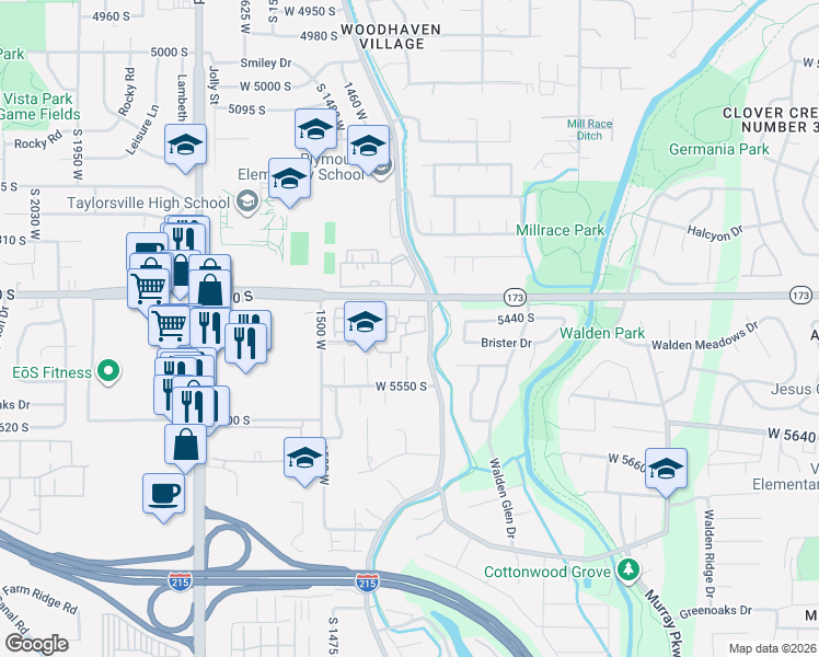 map of restaurants, bars, coffee shops, grocery stores, and more near 5436 Canal Street in Taylorsville