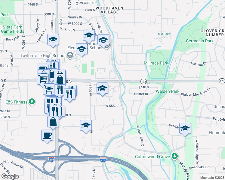 map of restaurants, bars, coffee shops, grocery stores, and more near 1353 Portside Way in Taylorsville