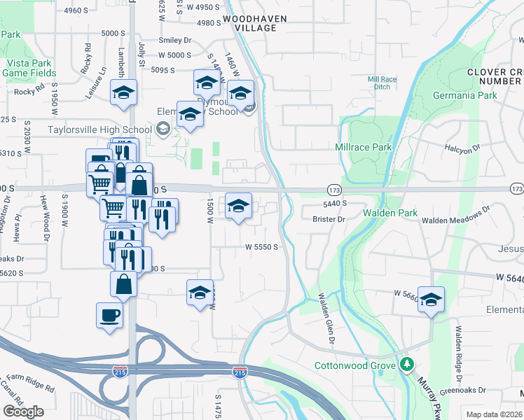 map of restaurants, bars, coffee shops, grocery stores, and more near 1353 Portside Way in Taylorsville