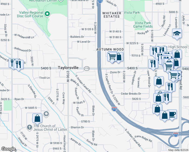 map of restaurants, bars, coffee shops, grocery stores, and more near in Taylorsville