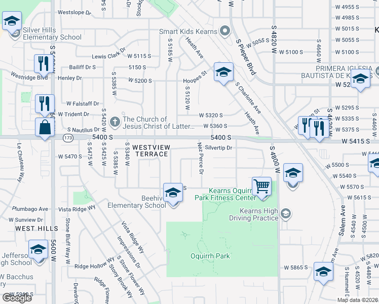 map of restaurants, bars, coffee shops, grocery stores, and more near 5095 Obsidian Way in Salt Lake City