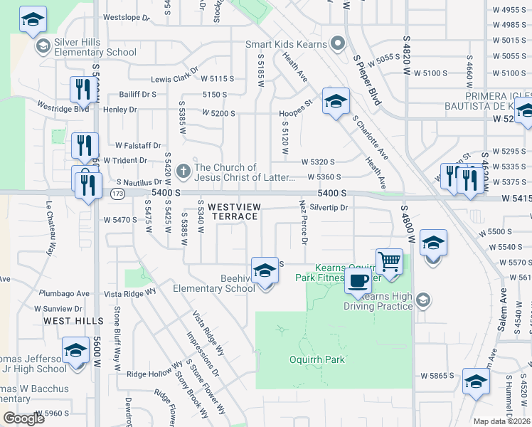 map of restaurants, bars, coffee shops, grocery stores, and more near 5488 Obsidian Way in Salt Lake City