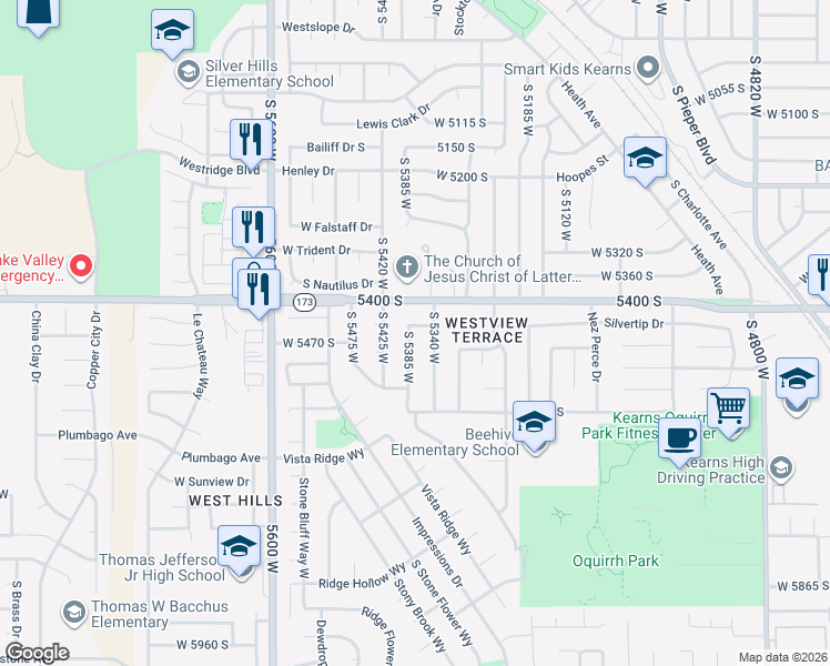 map of restaurants, bars, coffee shops, grocery stores, and more near 5482 South 5340 West in Kearns