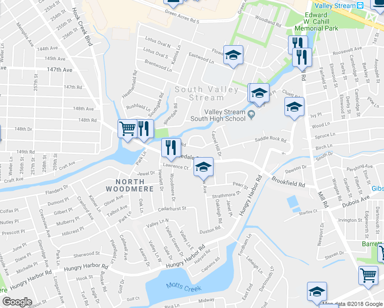 map of restaurants, bars, coffee shops, grocery stores, and more near 921 Lawrence Court in Valley Stream