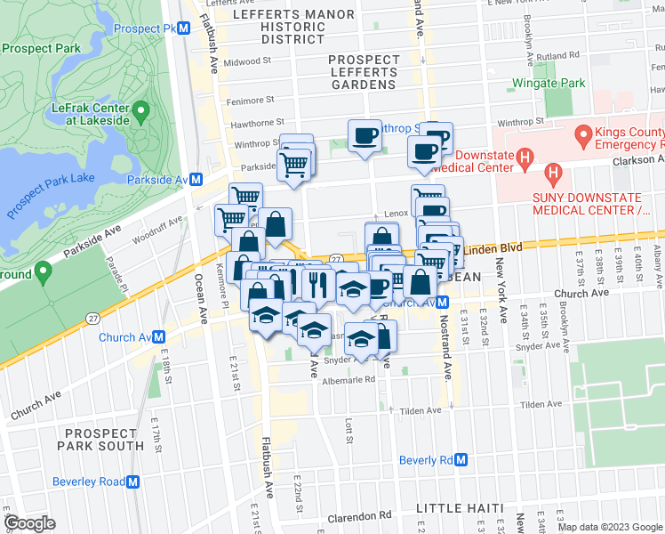 map of restaurants, bars, coffee shops, grocery stores, and more near 131 Martense Street in Brooklyn