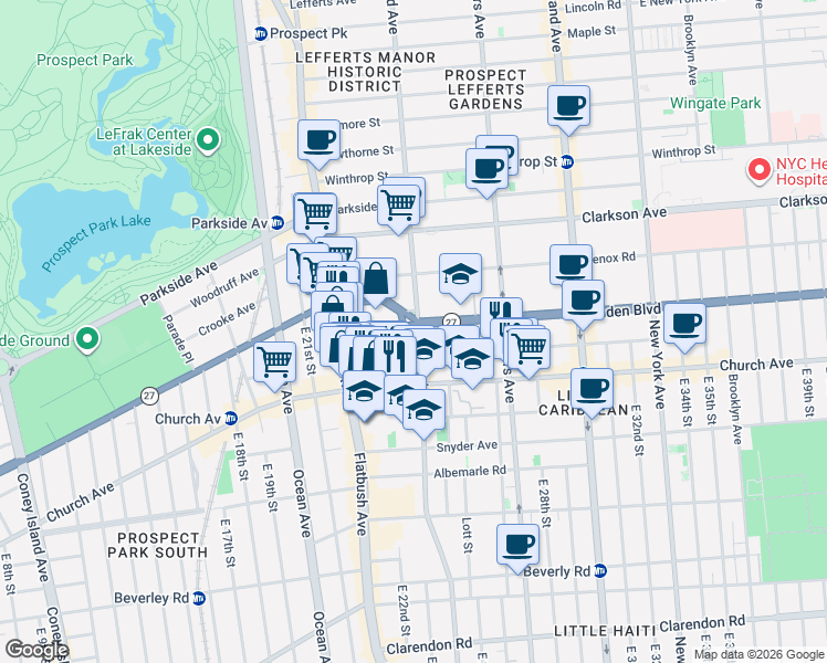 map of restaurants, bars, coffee shops, grocery stores, and more near 83 Martense Street in Brooklyn