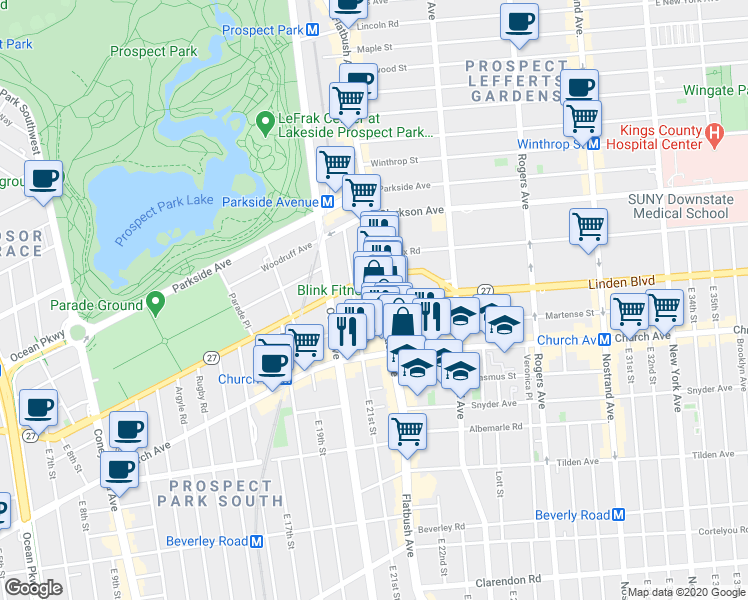 map of restaurants, bars, coffee shops, grocery stores, and more near 856 Flatbush Avenue in Brooklyn