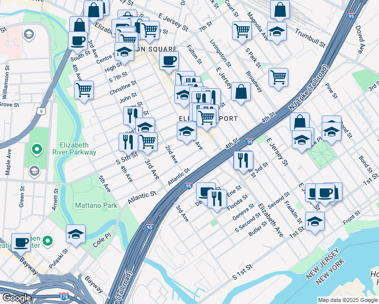 map of restaurants, bars, coffee shops, grocery stores, and more near 28 Rankin Street in Elizabeth