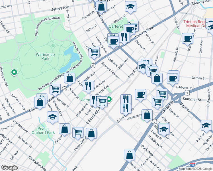 map of restaurants, bars, coffee shops, grocery stores, and more near 2040 Alberta Avenue in Linden