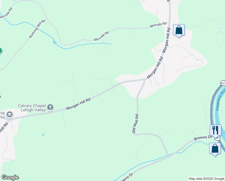 map of restaurants, bars, coffee shops, grocery stores, and more near 1825 Morgan Hill Road in Northampton County