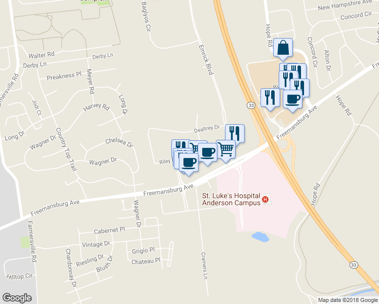 map of restaurants, bars, coffee shops, grocery stores, and more near 2245 Milan Street in Easton