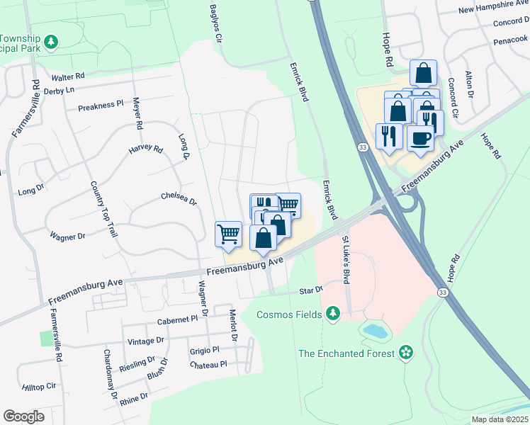 map of restaurants, bars, coffee shops, grocery stores, and more near 4773 Freemansburg Avenue in Easton