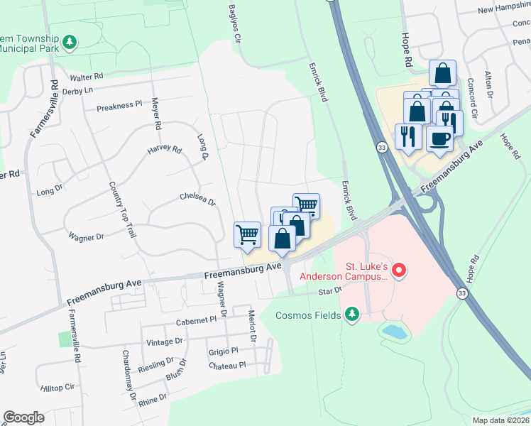 map of restaurants, bars, coffee shops, grocery stores, and more near 4773 Freemansburg Avenue in Easton