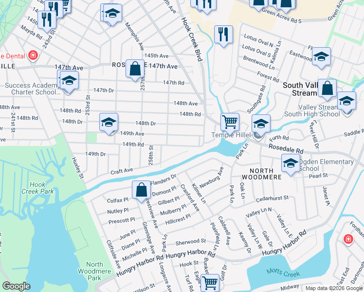 map of restaurants, bars, coffee shops, grocery stores, and more near 259-66 Craft Avenue in Queens